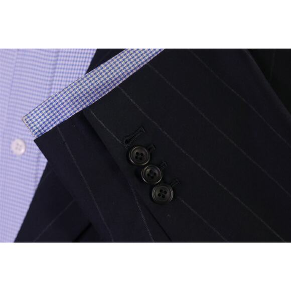 English Cut Bespoke Savile Row Tailors Navy Chalkstripe Suit Blazer Jacket 50L - Picture 7 of 9